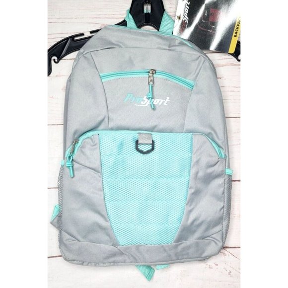 Pro Sport Silver Teal Mesh Front Pocket Zipper Backpack - Picture 1 of 12
